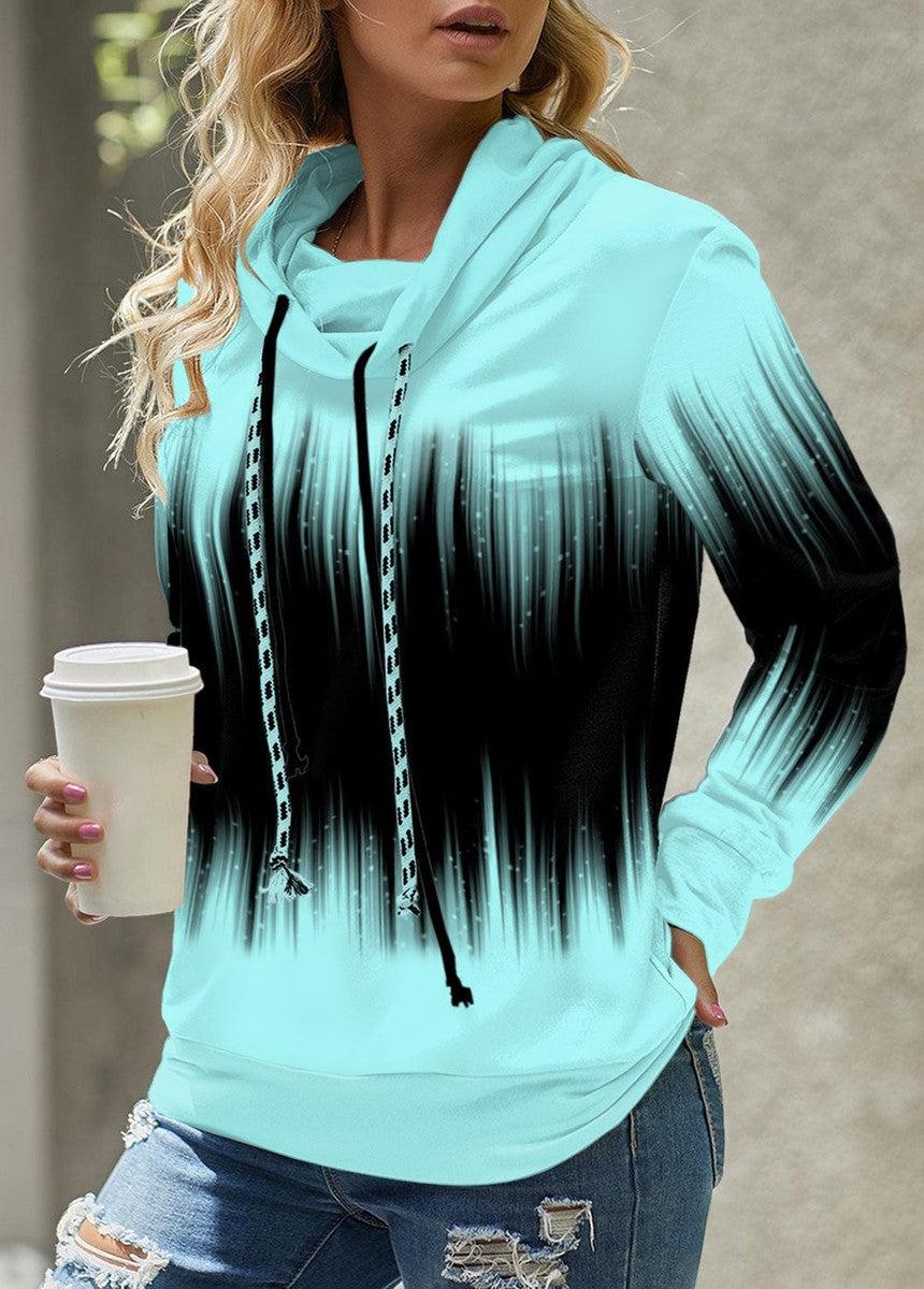 Aqua-schwarzer Ombré-Regen-Kapuzenpullover mit Kordelzug