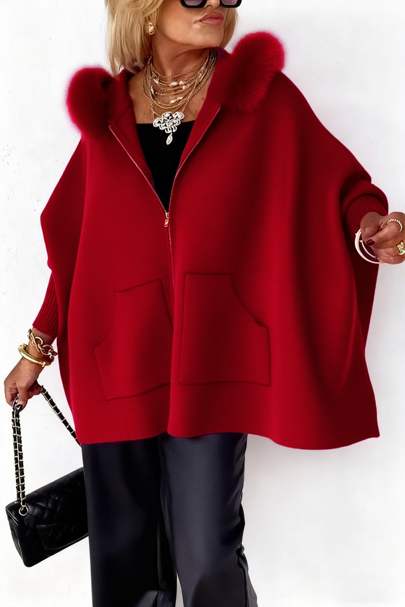Damen Freizeitjacke mit Pelzkragen, einfarbig