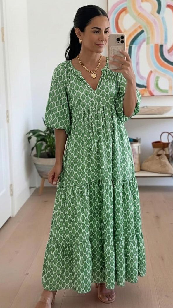 Böhmisches Schönheits Maxikleid in Grün