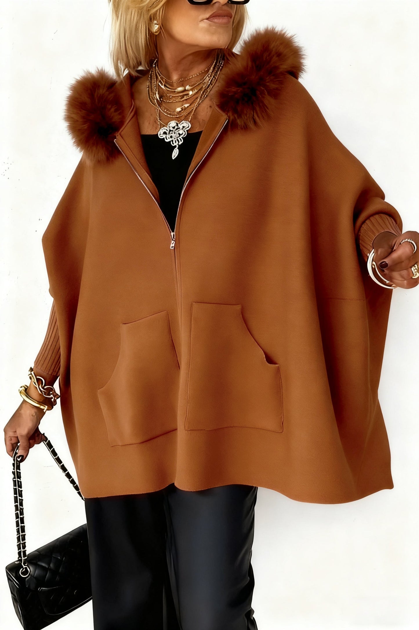 Damen Freizeitjacke mit Pelzkragen, einfarbig