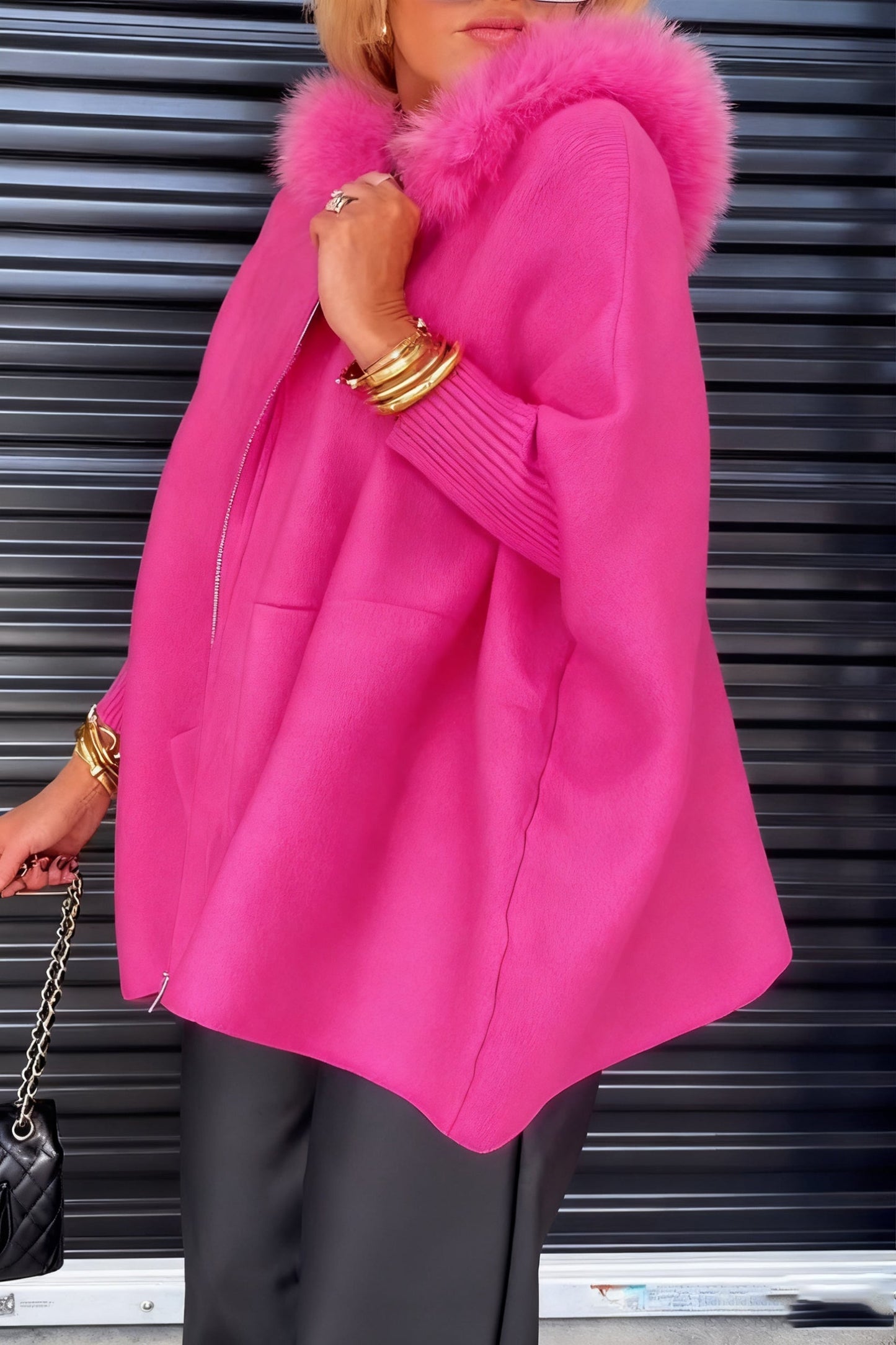 Damen Freizeitjacke mit Pelzkragen, einfarbig